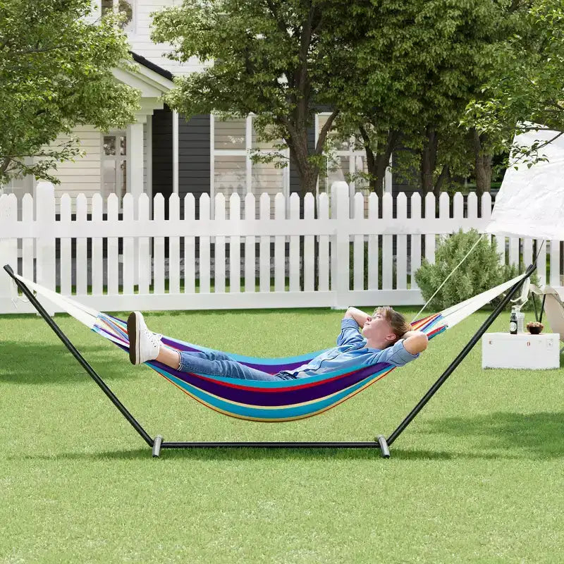 Hamac double 2 personnes avec support, hamac portable intérieur/extérieur