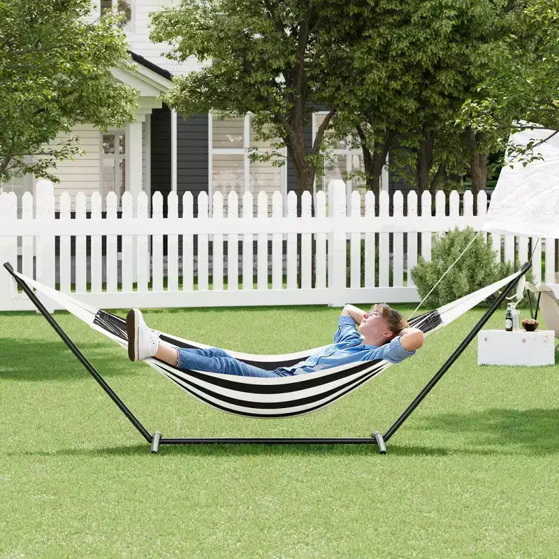 Hamac double 2 personnes avec support, hamac portable intérieur/extérieur