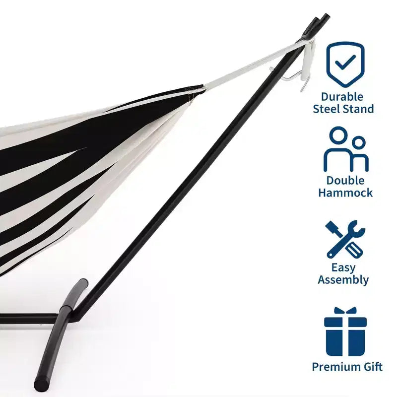 Hamac double 2 personnes avec support, hamac portable intérieur/extérieur