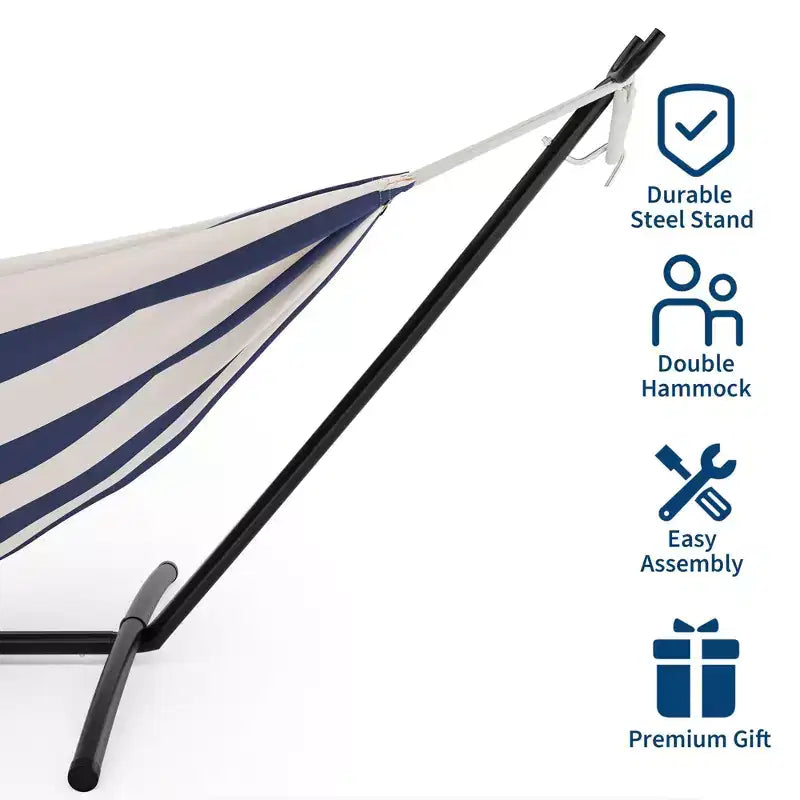 Hamac double 2 personnes avec support, hamac portable intérieur/extérieur