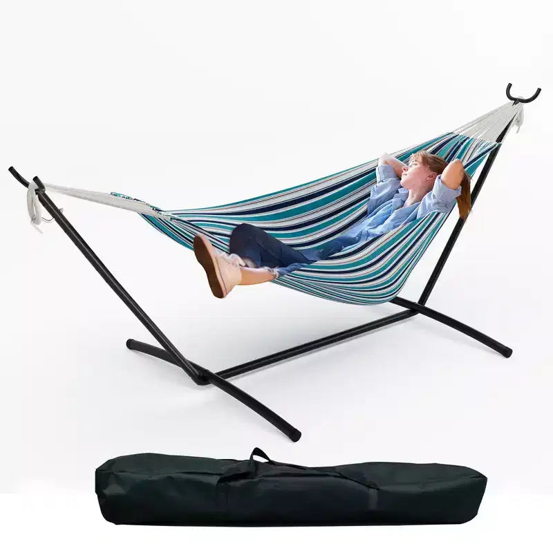 Hamac double 2 personnes avec support, hamac portable intérieur/extérieur