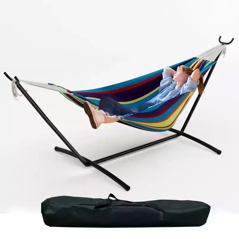 Hamac double 2 personnes avec support, hamac portable intérieur/extérieur