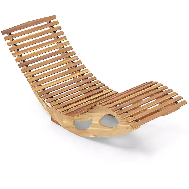 Gymax 1PC/2PC High Back Outdoor Chaise Lounge with Slatted Seating and Wood Rocking Frame