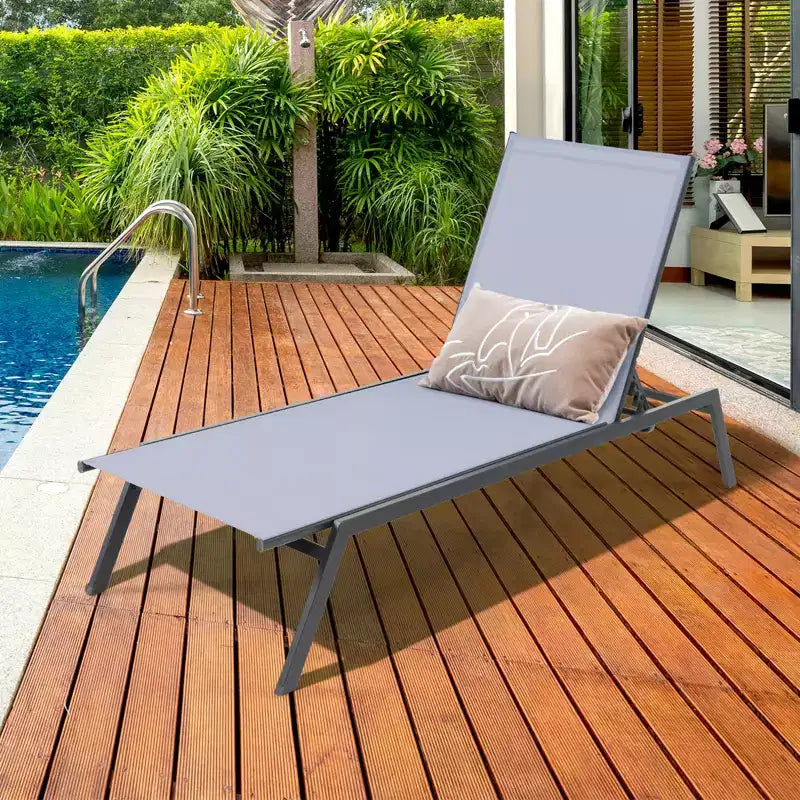 Chaise longue d'extérieur avec tissu à séchage rapide, inclinable et réglable