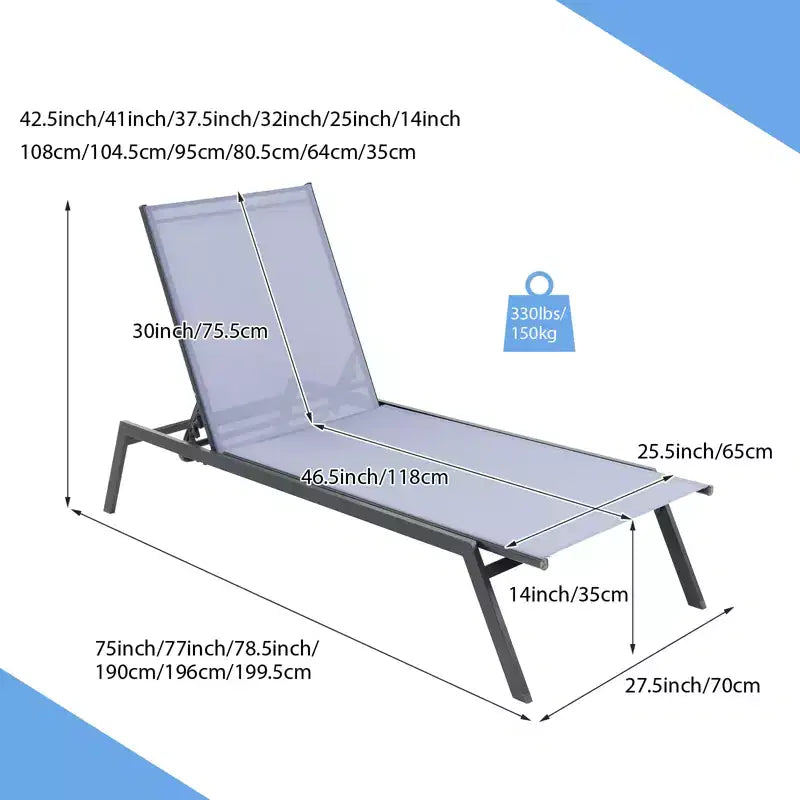 Chaise longue d'extérieur avec tissu à séchage rapide, inclinable et réglable