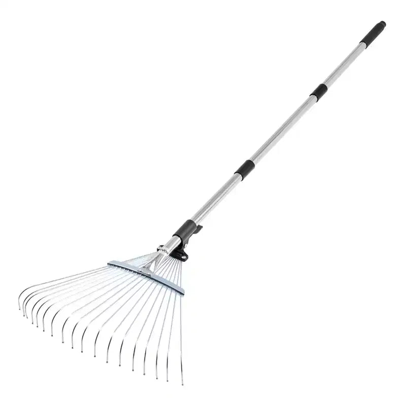 VEVOR Leaf Rake, 18 Metal Tines, Adjustable Garden Rake for Lawns with 7.7-17.1 Inch Head & 32.3-55.6 Inch Long Handle, Stainless Steel, Silver