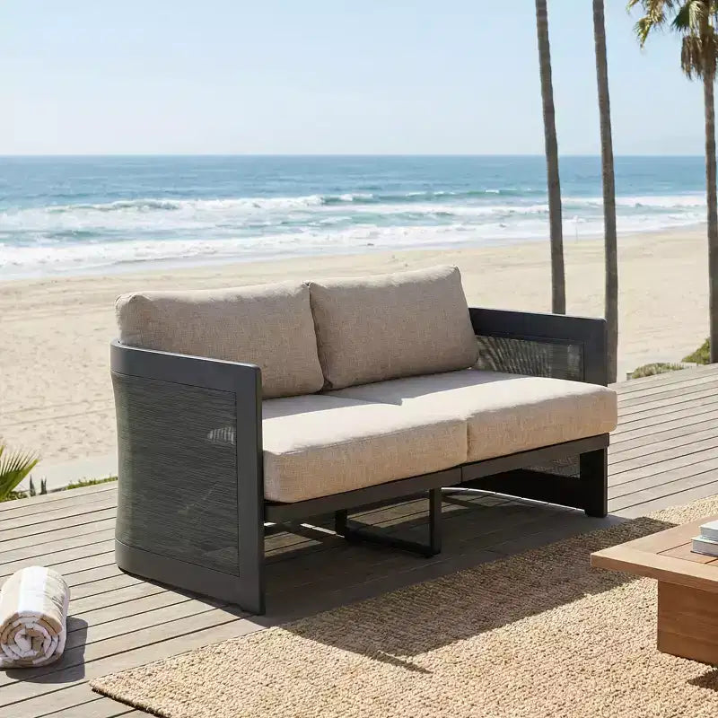 Christopher Knight Home Kailash Modern 50 Patio Aluminum Olefin Upholstered Loveseat