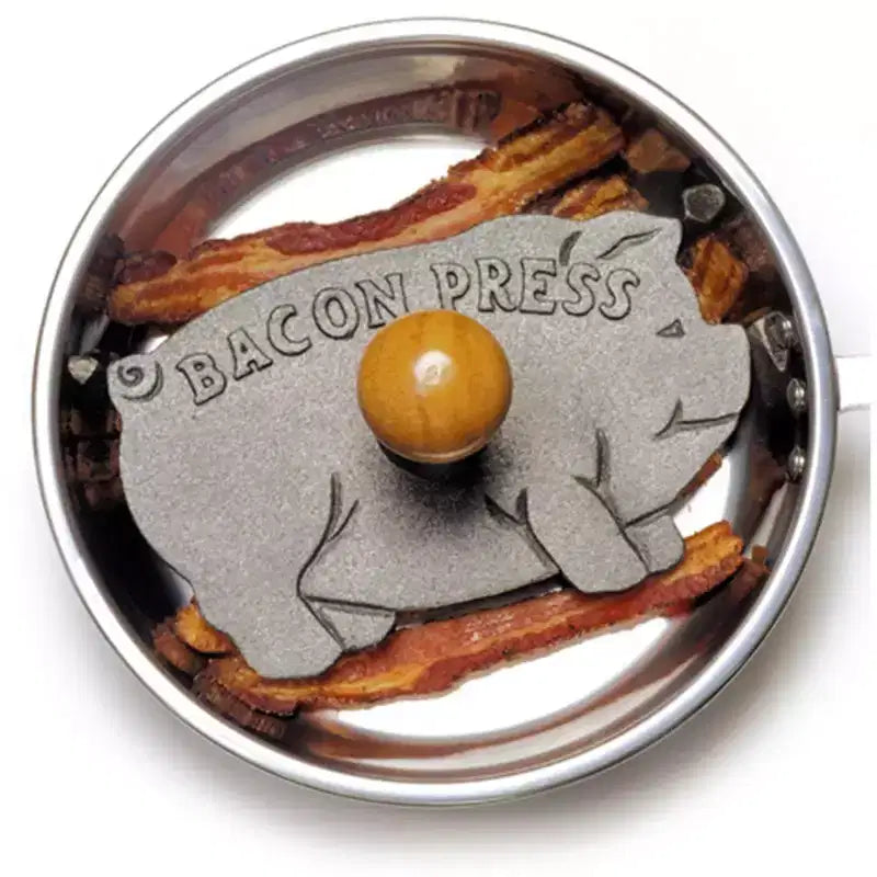 Presse à bacon et à grillades en fonte en forme de cochon avec poignée en bois