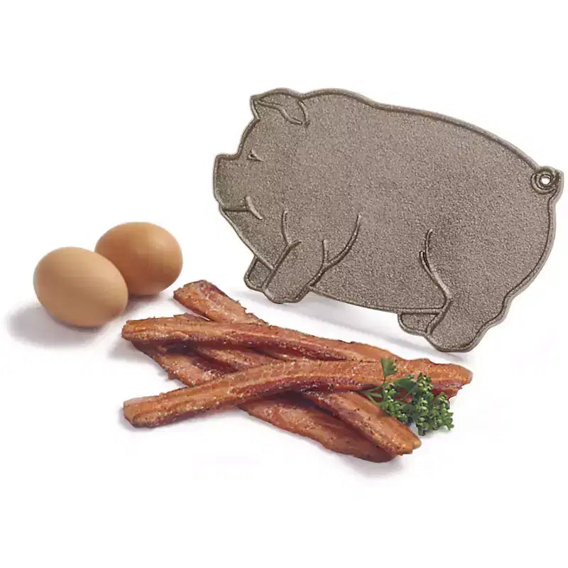 Presse à bacon et à grillades en fonte en forme de cochon avec poignée en bois