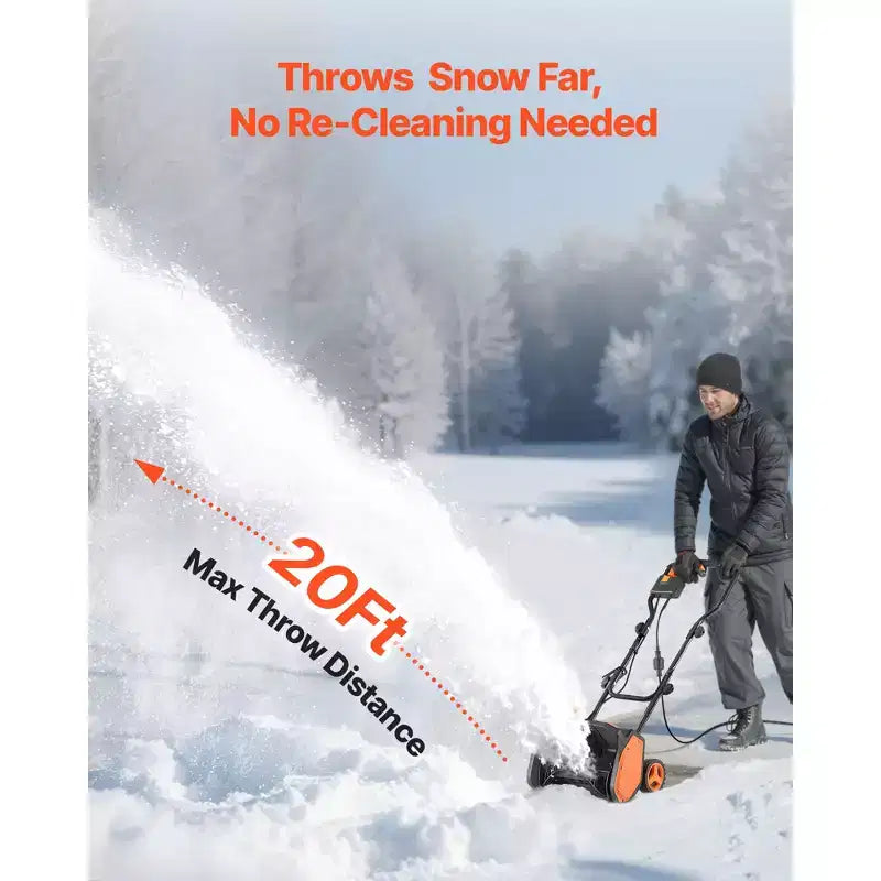Pelle à neige électrique, pelle à neige filaire 12 A de 43 cm, goulotte réglable à 60°