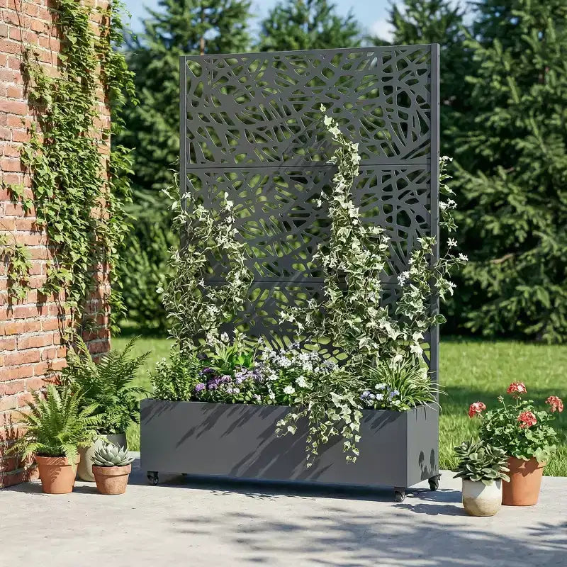 Dark Gray 72 x 47 inch Metal Outdoor Raised Garden Bed with Climbing Frame