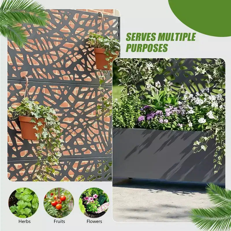 Carré potager surélevé extérieur en métal avec treillis de plantes grimpantes
