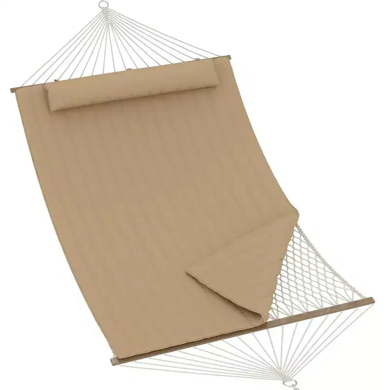 2 Person Hammock with Stand - Cotton Rope & Padded Polyester - Adjustable Steel Frame - 2-in-1 Outdoor Comfort for Patio, Backyard, Garden