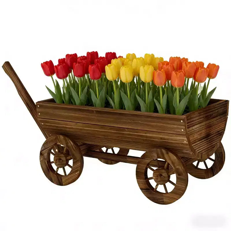 NAYSAYE Wooden Wheelbarrow Planter Mobile Garden Cart Decorative Grow Box for Flowers Plants Vegetables and Herbs, Brown, 45.3*15.7*21.5