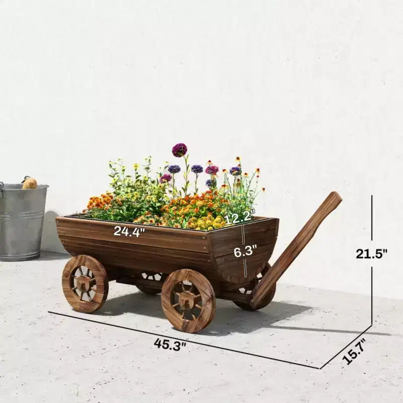 Jardinière brouette en bois Chariot de jardin mobile Bac de culture décoratif