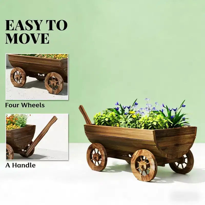 Jardinière brouette en bois Chariot de jardin mobile Bac de culture décoratif