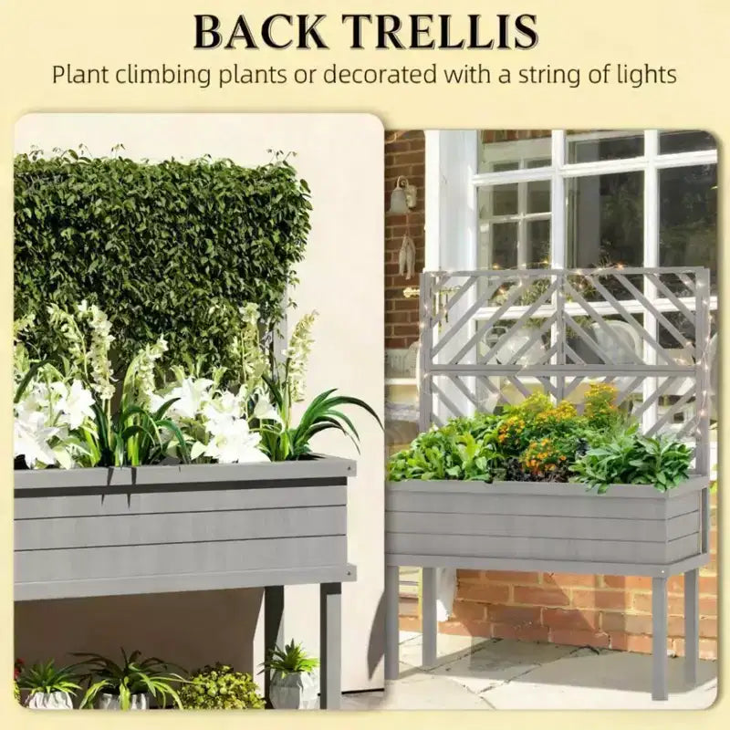 Jardinière surélevée avec treillis – Bac de culture sur pieds pour plantes grimpantes
