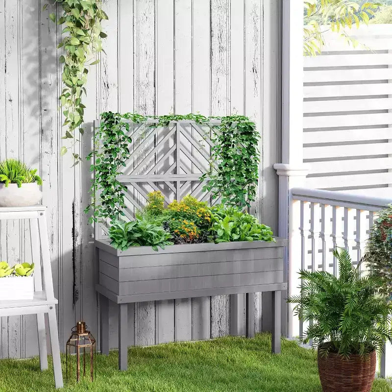 Jardinière surélevée avec treillis – Bac de culture sur pieds pour plantes grimpantes