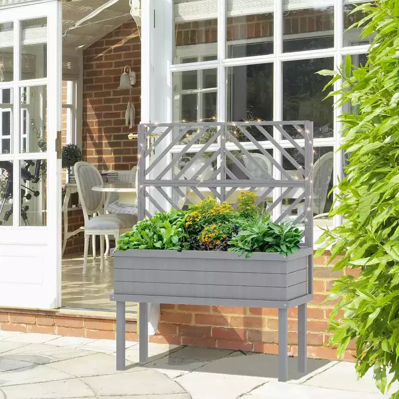 Jardinière surélevée avec treillis – Bac de culture sur pieds pour plantes grimpantes