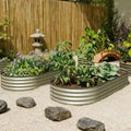 NAYSAYE Raised Garden Bed Set 2 Piece Metal Garden Boxes with Plant Stakes and Open Bottom Design for Garden Patio, Silver, 22.66*14.78*5.52