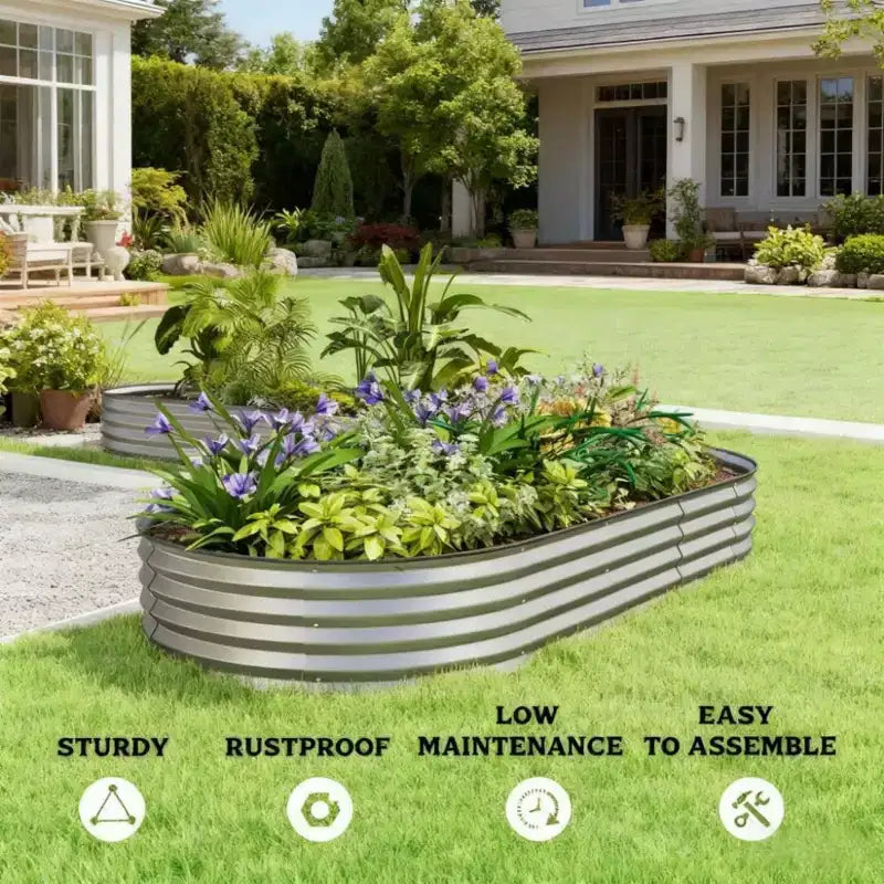 Jardinière surélevée en métal avec tuteurs et fond ouvert