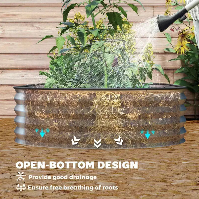 Jardinière surélevée en métal avec tuteurs et fond ouvert
