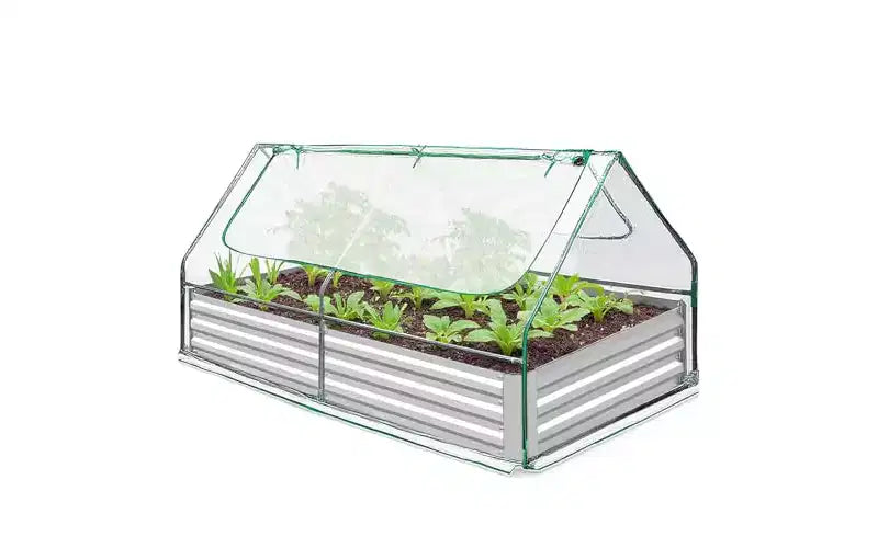 6x3x3Ft Raised Garden Bed with Greenhouse Cover, 2-Tier Roll-Up Windows, Galvanized Steel Planter Box