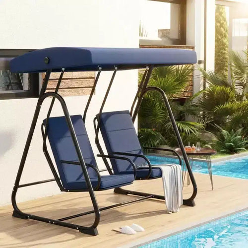 2 Person Porch Swing Chair, Outdoor Independent Swing Set, Patio Swing Glider with Adjustable Canopy & Removable Cushions for Backyard Garden