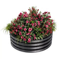 Round Metal Raised Garden Bed, Galvanized Steel Planter with Rubber Edge, Bottomless Outdoor Garden Bed, Black