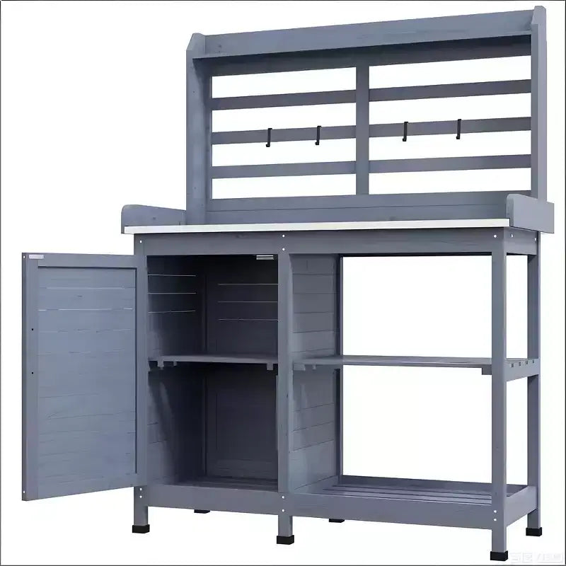 Table de rempotage en bois pour patio, table de travail de jardin extérieur avec armoire de rangement
