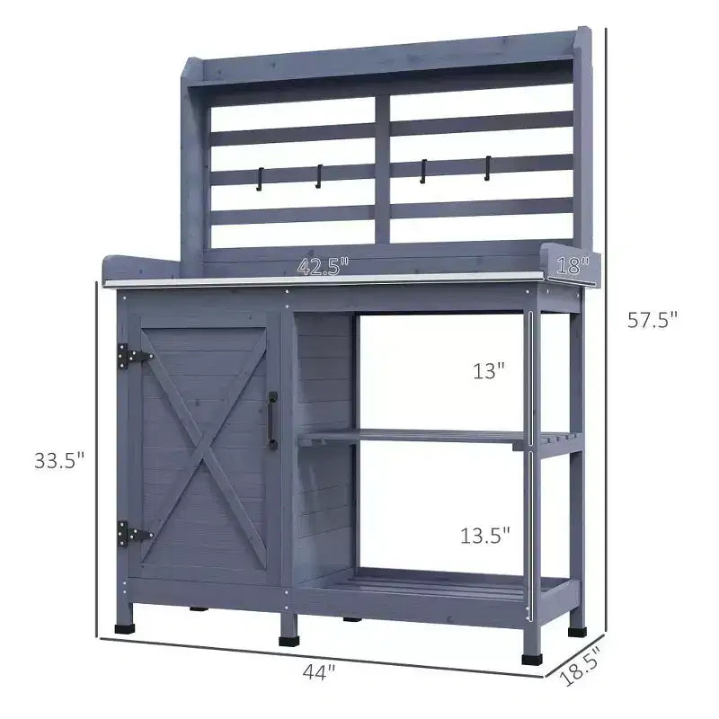 Table de rempotage en bois pour patio, table de travail de jardin extérieur avec armoire de rangement