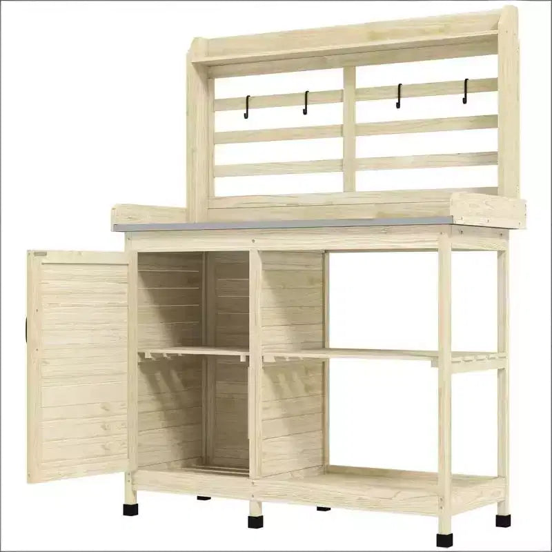 Table de rempotage en bois pour patio, table de travail de jardin extérieur avec armoire de rangement