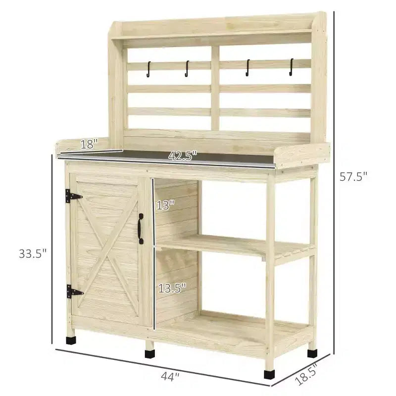 Table de rempotage en bois pour patio, table de travail de jardin extérieur avec armoire de rangement