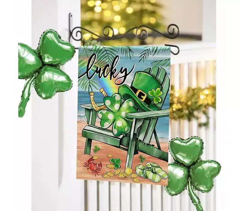 Lomsoe St Patricks Day Garden Flag Green Shamrocks Yard Flag Coastal Sea Welcome Garden Sign St Patricks Day Gift Decor Single Side 12x18Inch