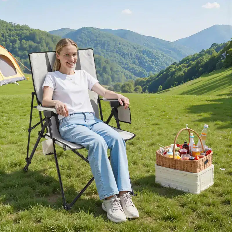 Chaise de camping pliante, 3 positions d'inclinaison, chaise de camping d'extérieur à dossier haut