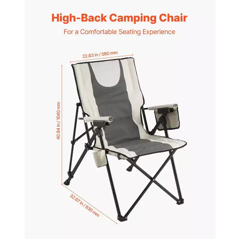 Chaise de camping pliante, 3 positions d'inclinaison, chaise de camping d'extérieur à dossier haut
