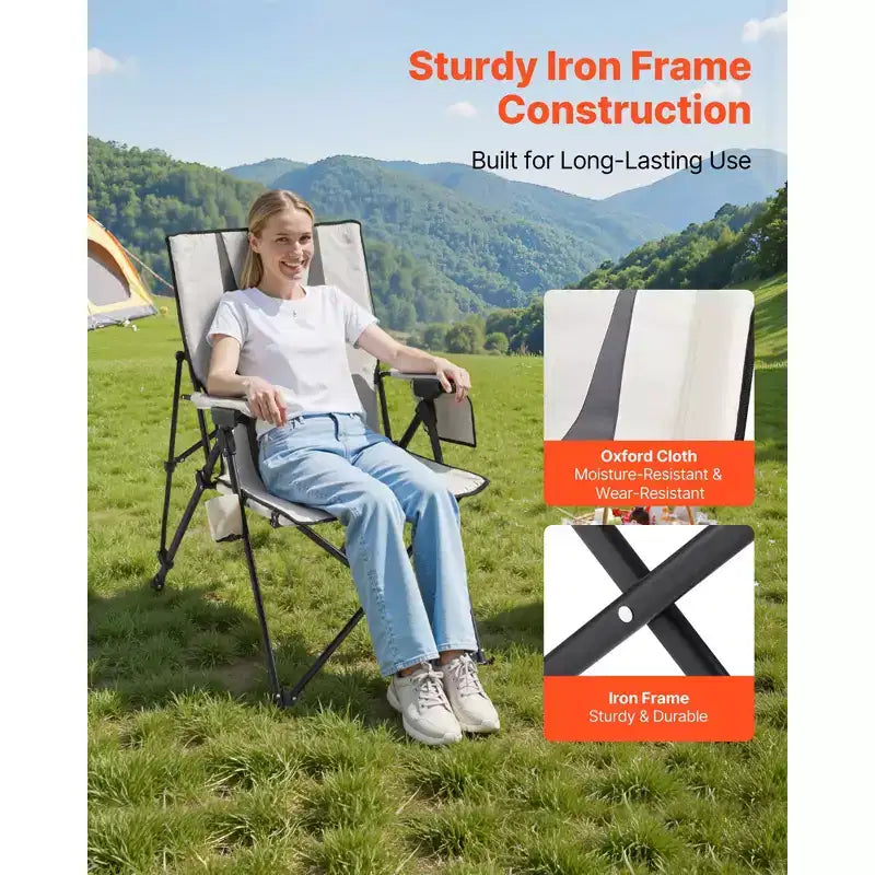 Chaise de camping pliante, 3 positions d'inclinaison, chaise de camping d'extérieur à dossier haut