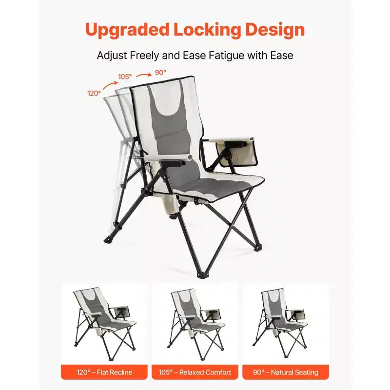 Chaise de camping pliante, 3 positions d'inclinaison, chaise de camping d'extérieur à dossier haut