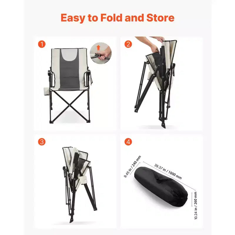 Chaise de camping pliante, 3 positions d'inclinaison, chaise de camping d'extérieur à dossier haut