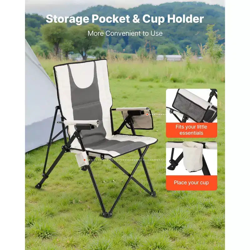 Chaise de camping pliante, 3 positions d'inclinaison, chaise de camping d'extérieur à dossier haut