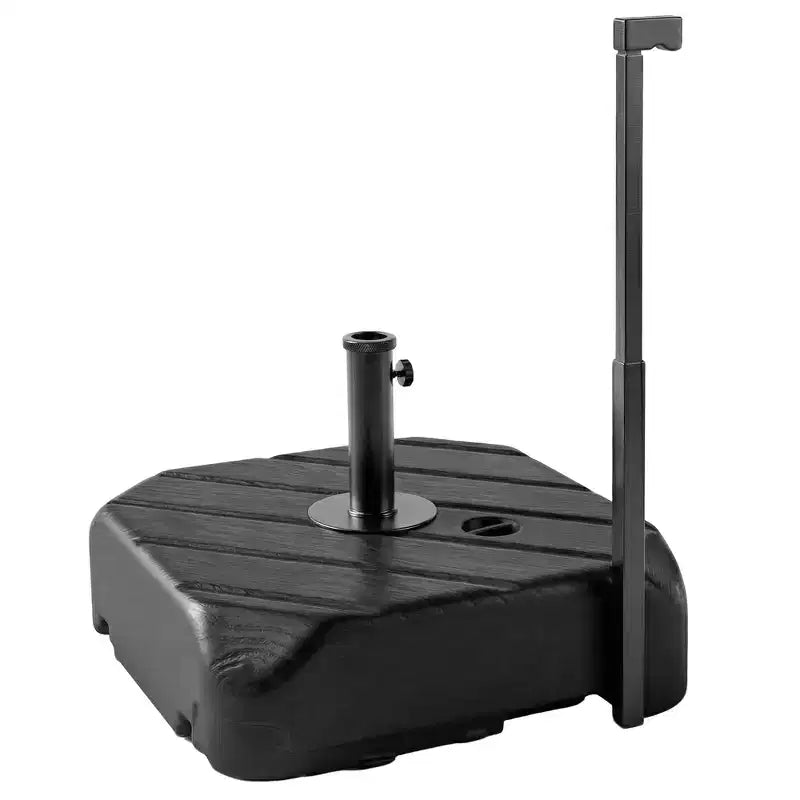Outsunny Square Patio Umbrella Base with Wheels, Telescopic Handle, 158 lb Sand or 99 lb Water Filled Umbrella Stand Base for 1.5/1.9 Poles, Black