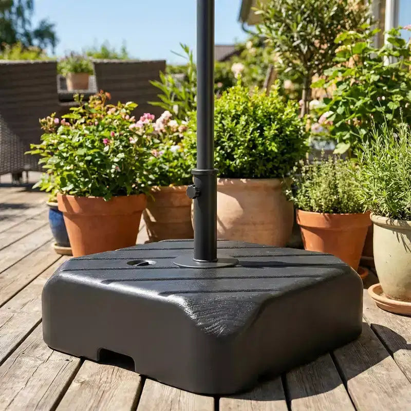 Pied de parasol de patio carré avec roues, poignée télescopique noire