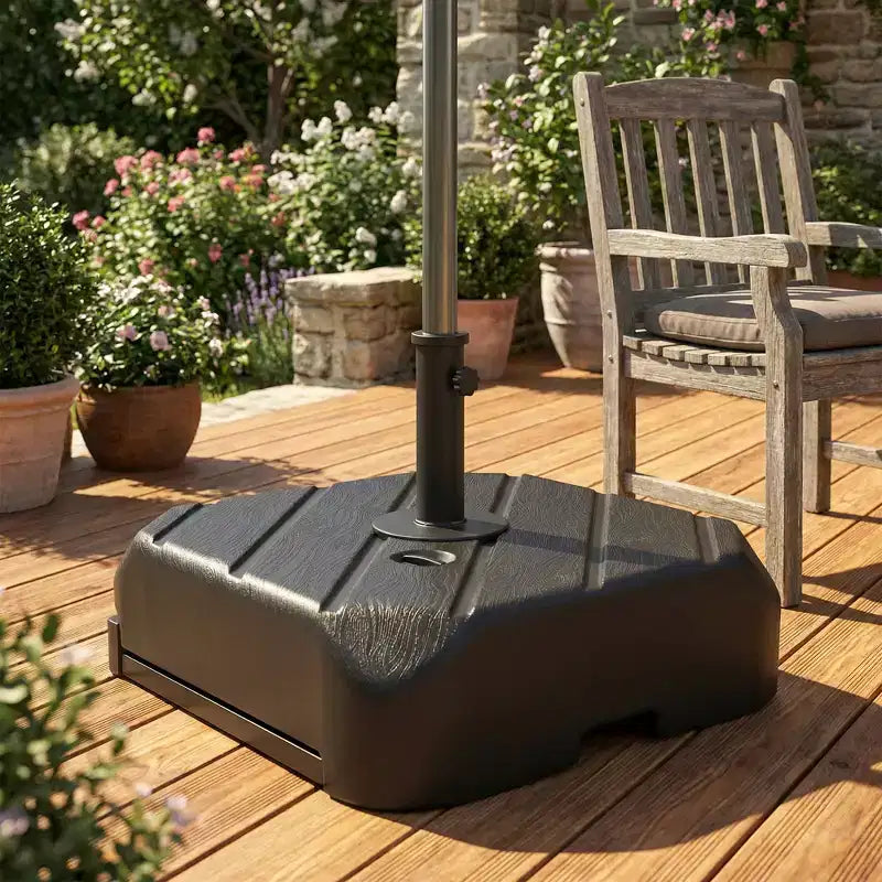 Pied de parasol de patio carré avec roues, poignée télescopique noire