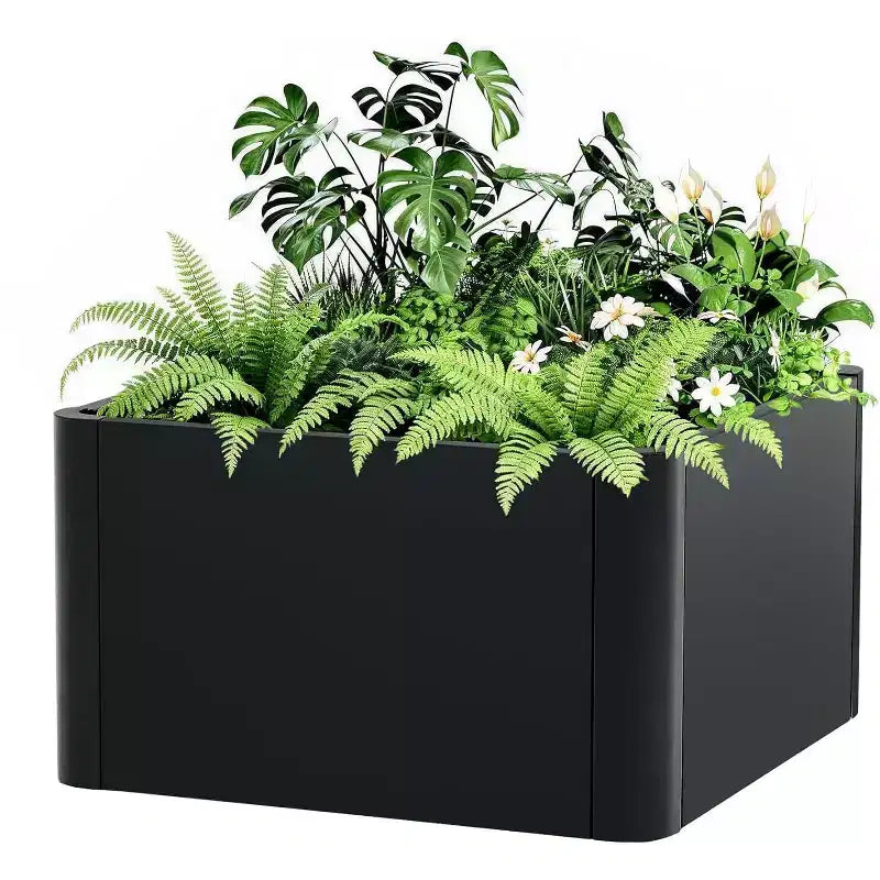 Metal Planter Box with Drainage Holes & Rounded Corners,Heavy Duty Steel Raised Garden Bed, Complete Snap-On Kit for Patio, Balcony, Garden Decor