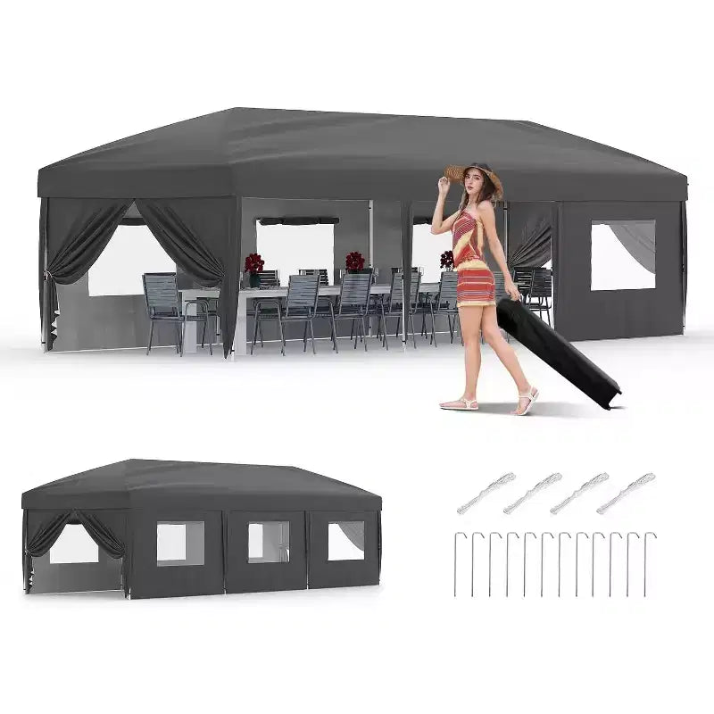 Tonnelle de jardin escamotable multifonction, toile 210D avec parois latérales