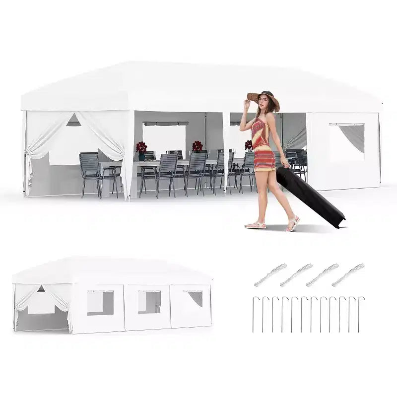 Tonnelle de jardin escamotable multifonction, toile 210D avec parois latérales