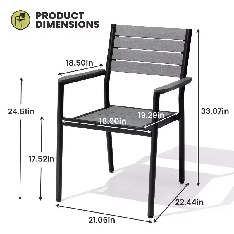 Chaise de salle à manger empilable d'extérieur avec accoudoirs, cadre en aluminium, grain de bois