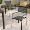Crestlive Products Set of 2 Outdoor Stackable Armchair Dining Chair Aluminum Frame&Wood-Grain