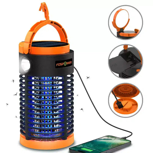 FosPower 5 in 1 Electric Bug Zapper Outdoor, Bug Zapper Indoor, Solar Mosquito Zapper for Insect Fruit Fly Killer,Rechargeable Power Bank Flashlight