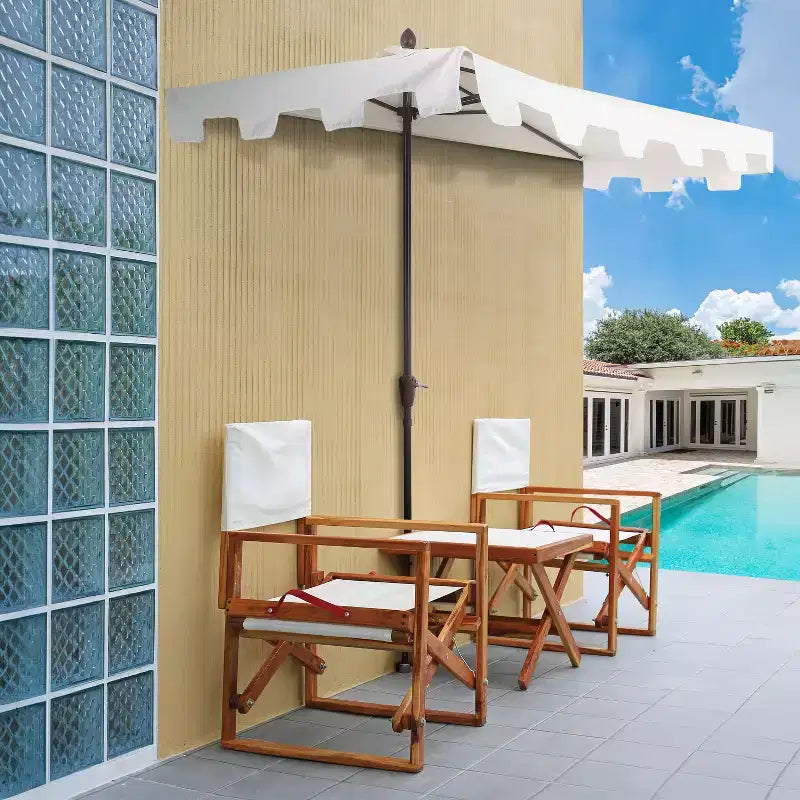 Parasol de terrasse rectangulaire demi-marché classique Mid-Century avec manivelle